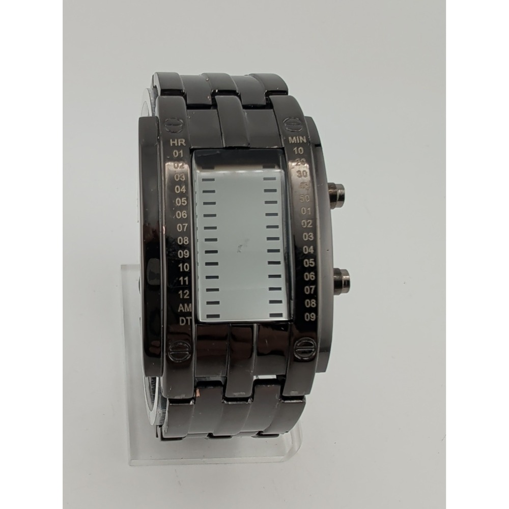 Binary Blue LED Digital Watch 828 Men Black Rectangle 7.75" Band- New Batter